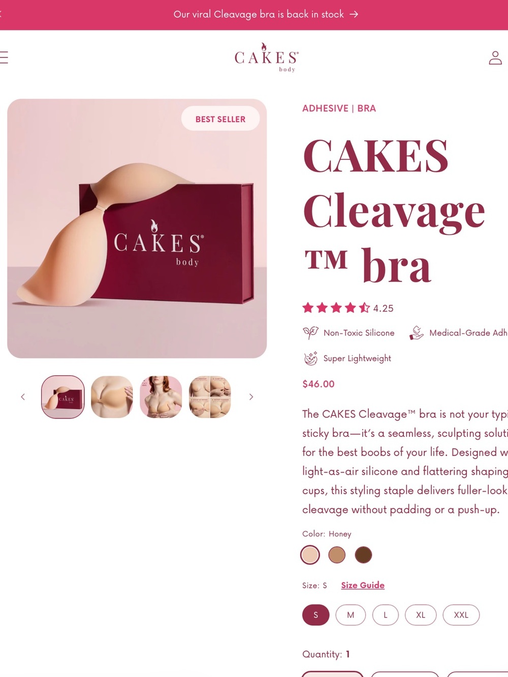 CAKES Cleavage Adhesive Bra Sz L